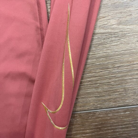 Nike Dri-Fit Leggings Mid-Rise Full-Length Gold Glitter Logo - Picture 5 of 12